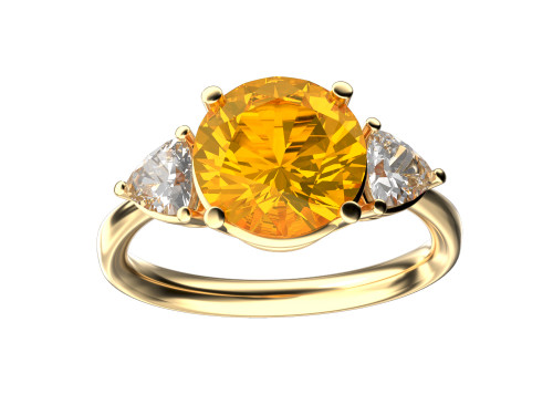 Star K Three 3 Stone 8mm Round Simulated Imperial Yellow Topaz Trillion Engagement Promise Comfort Ring - 317712A85
