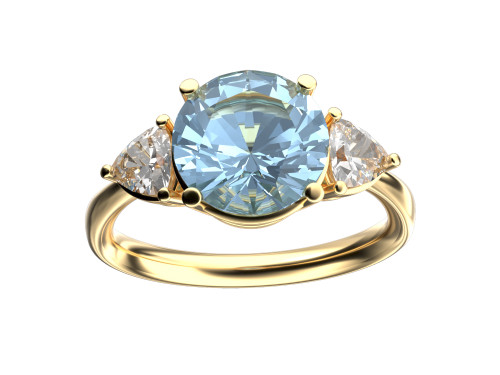 Star K Three 3 Stone 8mm Round Genuine Sky Blue Topaz Trillion Engagement Promise Comfort fit Ring - 317720W75