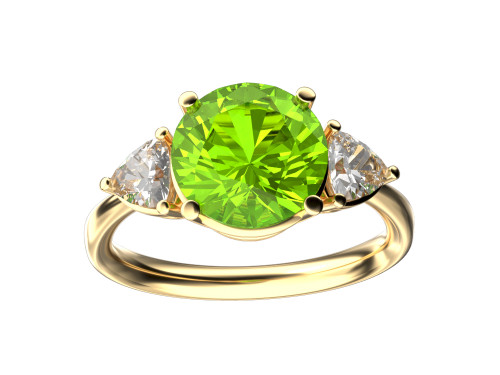 Star K Three 3 Stone 8mm Round Genuine Peridot Trillion Engagement Promise Comfort fit Ring - 317704A8