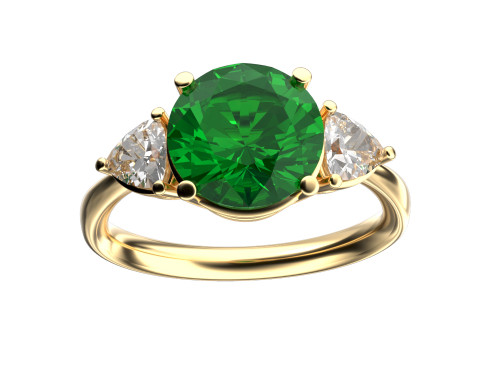 Star K Three 3 Stone 8mm Round Simulated Emerald Trillion Engagement Promise Comfort fit Ring - 317729W4