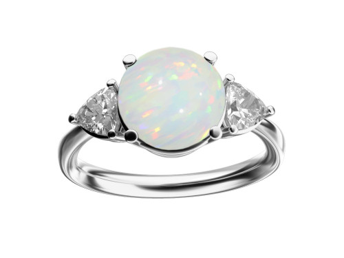 Star K Three 3 Stone 8mm Round Genuine Opal Trillion Engagement Promise Comfort fit Ring - 317699AF8