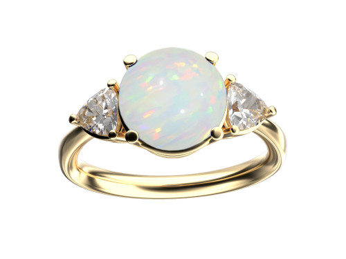 Star K Three 3 Stone 8mm Round Genuine Opal Trillion Engagement Promise Comfort fit Ring - 317735W85
