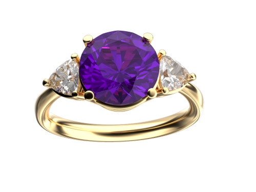 Star K Three 3 Stone 8mm Round Genuine Amethyst Trillion Engagement Promise Comfort fit Ring - 317700A5