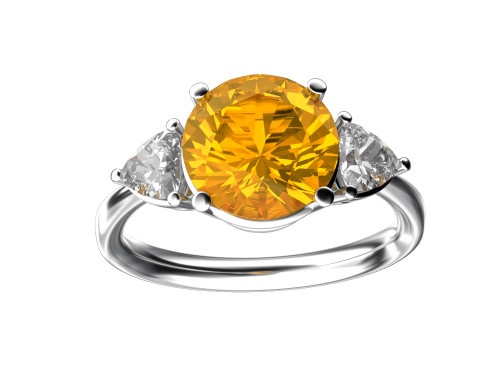 Star K Three 3 Stone 8mm Round Simulated Imperial Yellow Topaz Trillion Engagement Promise Comfort Ring - 317694AF75