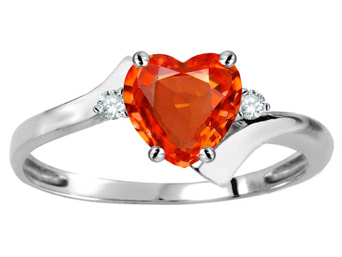 Star K Heart Shape 6mm Simulated Orange Mexican Fire Opal bypass Ring - 317236B6