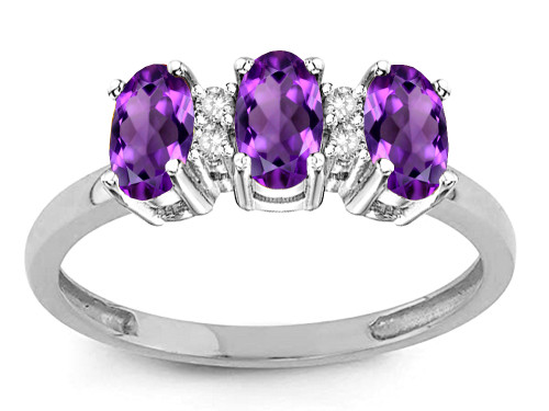 Star K 3 Three Oval Genuine Amethyst Stones Promise Ring Wedding Band - 317207AF55