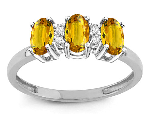 Star K 3 Three Oval Genuine Citrine Stones Promise Ring Wedding Band - 317208AF85