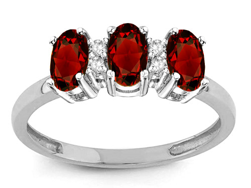 Star K 3 Three Oval Genuine Garnet Stones Promise Ring Wedding Band - 317211AF65