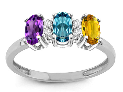 Star K Custom Personalized 3 Three Oval Birthstones Mothers Ring Promise Wedding Band - 317220P5