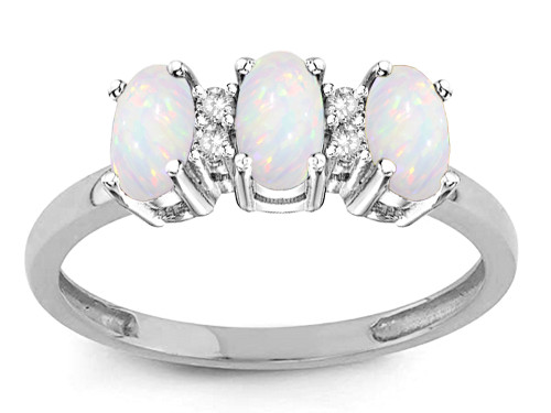 Star K 3 Three Oval Genuine Opal Stones Promise Ring Wedding Band - 317196B6