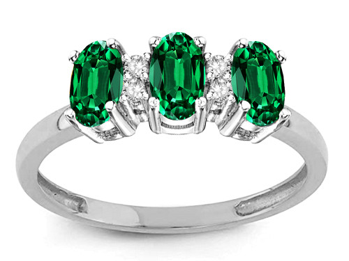 Star K 3 Three Oval Simulated Emerald Stones Promise Ring Wedding Band - 317202B9