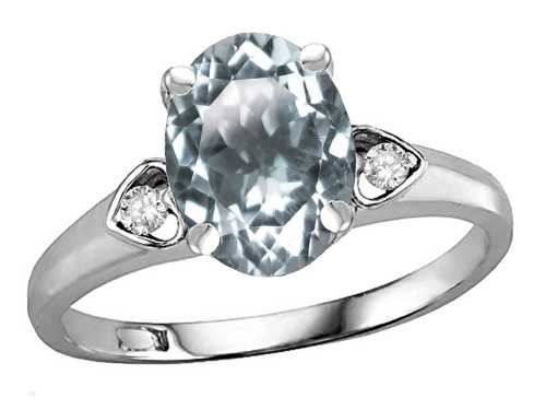 Star K Oval 9x7 Genuine Aquamarine Three 3 Stone Heart Engagement Promise Wedding Ring - 318100AF5