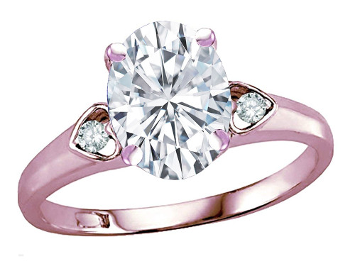 Star K Oval 9x7 Genuine White Topaz Three 3 Stone Heart Engagement Promise Wedding Ring - 318093P8