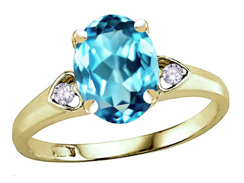 Star K Oval 9x7 Genuine Blue Topaz Three 3 Stone Heart Engagement Promise Wedding Ring - 318123W9