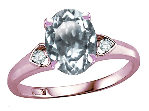 Star K Oval 9x7 Genuine Aquamarine Three 3 Stone Heart Engagement Promise Wedding Ring - 318079P7