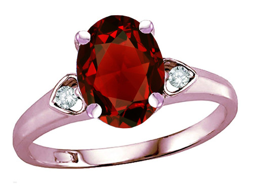Star K Oval 9x7 Genuine Garnet Three 3 Stone Heart Engagement Promise Wedding Ring - 318085P65