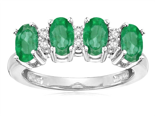 Star K Oval 5x3 Genuine Emerald 4 Four Stone Band Ring - 317100W5