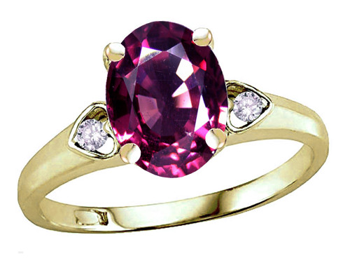 Star K Oval 9x7 Genuine Rhodolite Three 3 Stone Heart Engagement Promise Wedding Ring - 318128W85