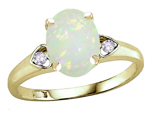Star K Oval 9x7 Genuine Opal Three 3 Stone Heart Engagement Promise Wedding Ring - 318074A55