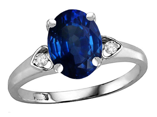 Star K Oval 9x7 Created Sapphire Three 3 Stone Heart Engagement Promise Wedding Ring - 318108AF6