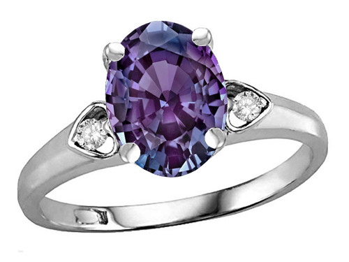 Star K Oval 9x7 Simulated Alexandrite Three 3 Stone Heart Engagement Promise Wedding Ring - 318048B55