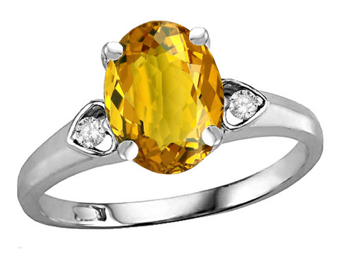 Star K Oval 9x7 Genuine Citrine Three 3 Stone Heart Engagement Promise Wedding Ring - 318104AF45