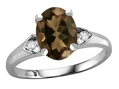 Star K Oval 9x7 Genuine Smoky Quartz Three 3 Stone Heart Engagement Promise Wedding Ring - 318052B5