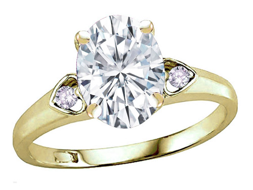 Star K Oval 9x7 Genuine White Topaz Three 3 Stone Heart Engagement Promise Wedding Ring - 318072A75