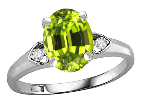 Star K Oval 9x7 Genuine Peridot Three 3 Stone Heart Engagement Promise Wedding Ring - 318105AF85