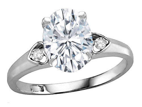 Star K Oval 9x7 Genuine White Topaz Three 3 Stone Heart Engagement Promise Wedding Ring - 318051B45