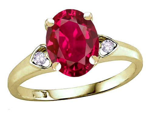 Star K Oval 9x7 Created Ruby Three 3 Stone Heart Engagement Promise Wedding Ring - 318067A7