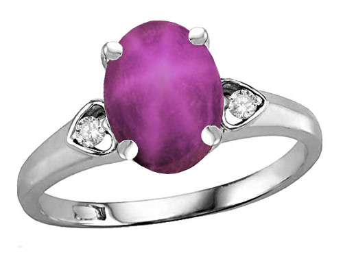 Star K Oval 9x7 Created Star Ruby Three 3 Stone Heart Engagement Promise Wedding Ring - 318056B85