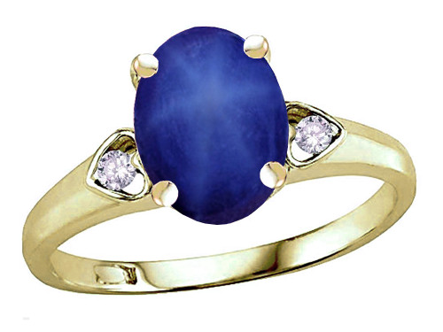 Star K Oval 9x7 Created Star Sapphire Three 3 Stone Heart Engagement Promise Wedding Ring - 318076A8