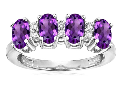 Star K Oval 5x3 Genuine Amethyst 4 Four Stone Band Ring - 317096W7