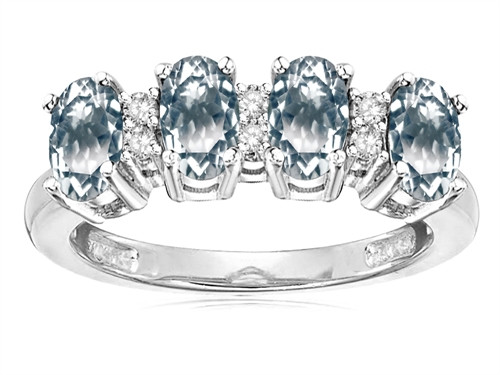 Star K Oval 5x3 Genuine Aquamarine 4 Four Stone Band Ring - 317097W9