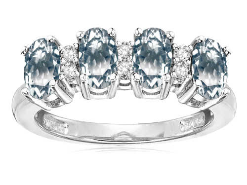 Star K Oval 5x3 Genuine Aquamarine 4 Four Stone Band Ring - 317097AF45