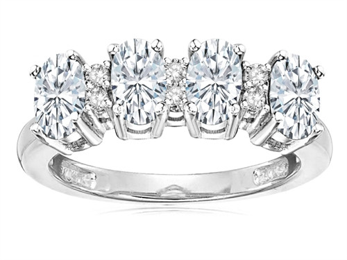 Star K Oval 5x3 Genuine White Topaz 4 Four Stone Band Ring - 317095P55