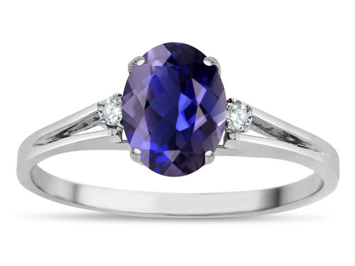 Star K Oval 8x6 Genuine Iolite Split Shank Three Stone Engagement Promise Ring - 317054AF65
