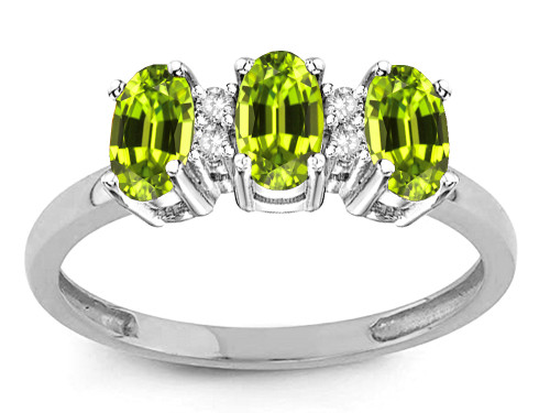 Star K Genuine Peridot 3 Three Oval Stones Promise Ring Wedding Band - 317177AP5
