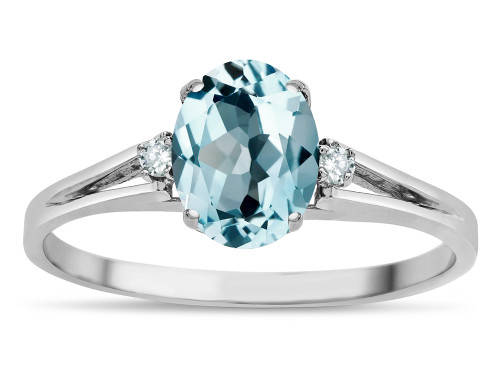 Star K Oval 8x6 Genuine Sky Blue Topaz Split Shank Three Stone Engagement Promise Ring - 317048AF85