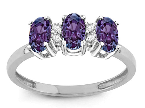 Star K Simulated Alexandrite 3 Three Oval Stones Promise Ring Wedding Band - 317169P5