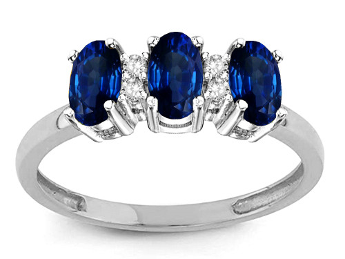 Star K Created Sapphire 3 Three Oval Stones Promise Ring Wedding Band - 317165P7