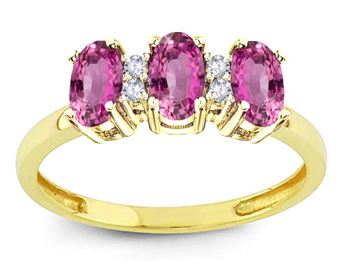 Star K Simulated Pink Tourmaline 3 Three Oval Stones Promise Ring Wedding Band - 317167A85
