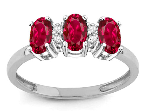 Star K Created Ruby 3 Three Oval Stones Promise Ring Wedding Band - 317166A45