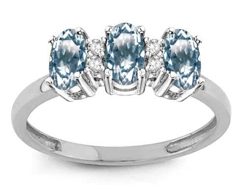 Star K Simulated Aquamarine 3 Three Oval Stones Promise Ring Wedding Band - 317184W45