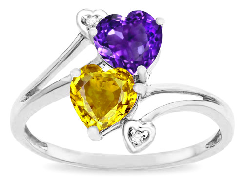 Star K Custom Personalized 2 Two Stone Double Heart Mothers Engagement Promise Birthstone Ring - 317155B7