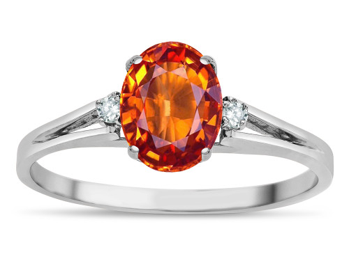 Star K Oval 8x6 Simulated Orange Mexican Fire Opal Split Shank Three Stone Engagement Promise Ring - 317018AF85