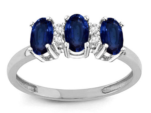 Star K Genuine Sapphire 3 Three Oval Stones Promise Ring Wedding Band - 317156P75