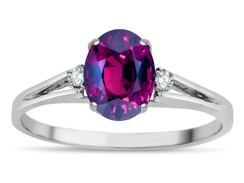Star K Oval 8x6 Genuine Rhodolite Split Shank Three Stone Engagement Promise Ring - 317012AP8