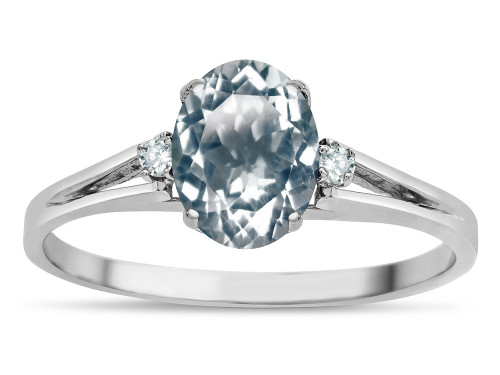 Star K Oval 8x6 Genuine Aquamarine Split Shank Three Stone Engagement Promise Ring - 317003AF45